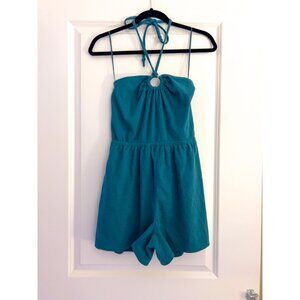 Old Navy Women’s Romper O-Ring Halter Green Teal Jumper Shorts Cover Up NWOT | S